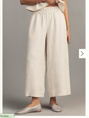 ANTHROPOLOGIE The Somerset 100% Linen Pull-On Pants in Sand Size L